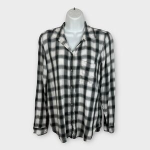 American Eagle Outfitters Boyfriend Fit Black White Plaid Blouse Small